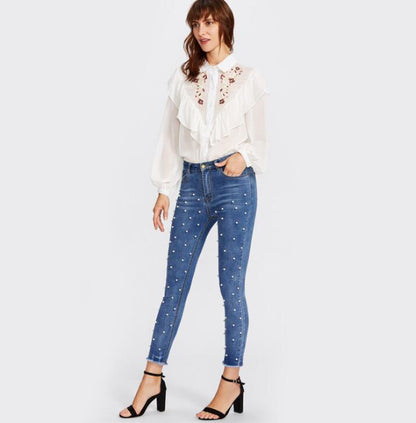 Pearl High Waisted Beaded Jeans