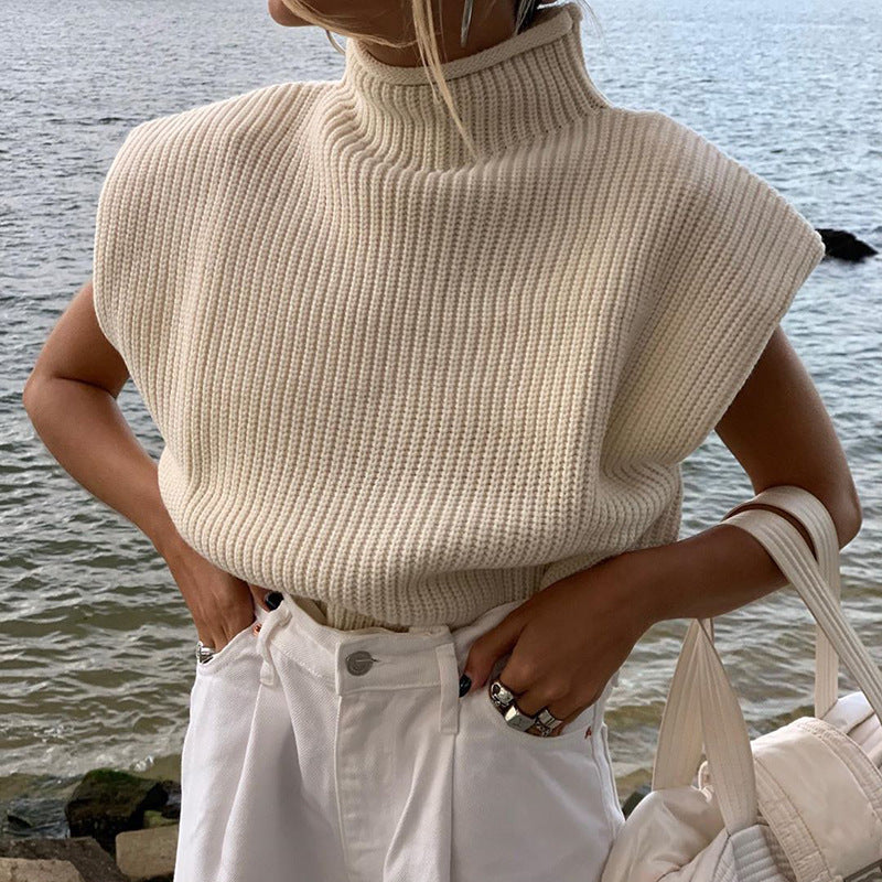 Summertime in the Hamptons High-Neck Short-Sleeved Knit Sweater