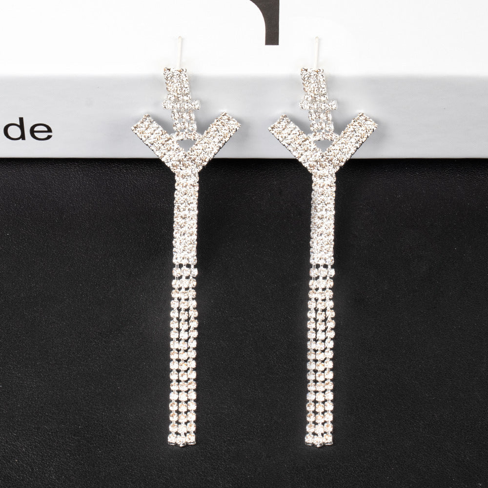 Personalized Rhinestone Single Letter Tassel Earrings