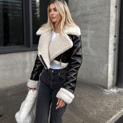 Amelia Cropped Faux Leather Fur Jacket