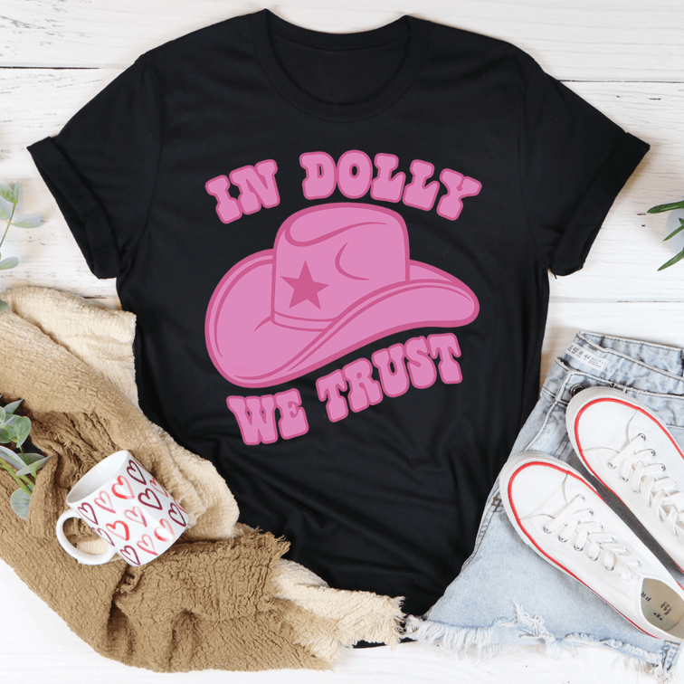 In Dolly We Trust Cowgirl Round Neck Print T-Shirt