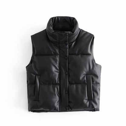 Puff Daddy Faux Leather Puffer Vest Jacket