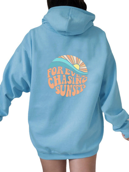 Forever Chasing Sunsets Fleece-Lined Drawstring Hoodie