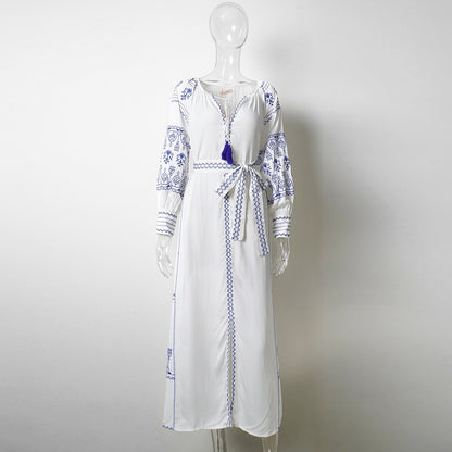 Elena Vintage Embroidery Maxi Dress