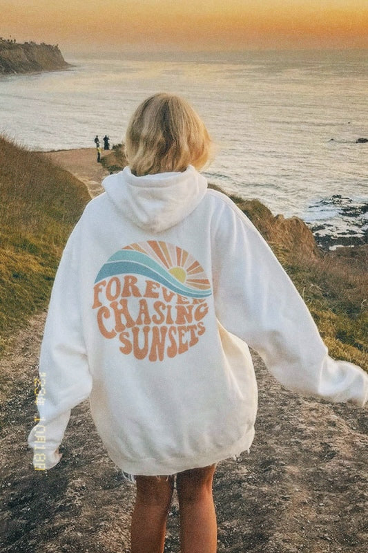 Forever Chasing Sunsets Fleece-Lined Drawstring Hoodie
