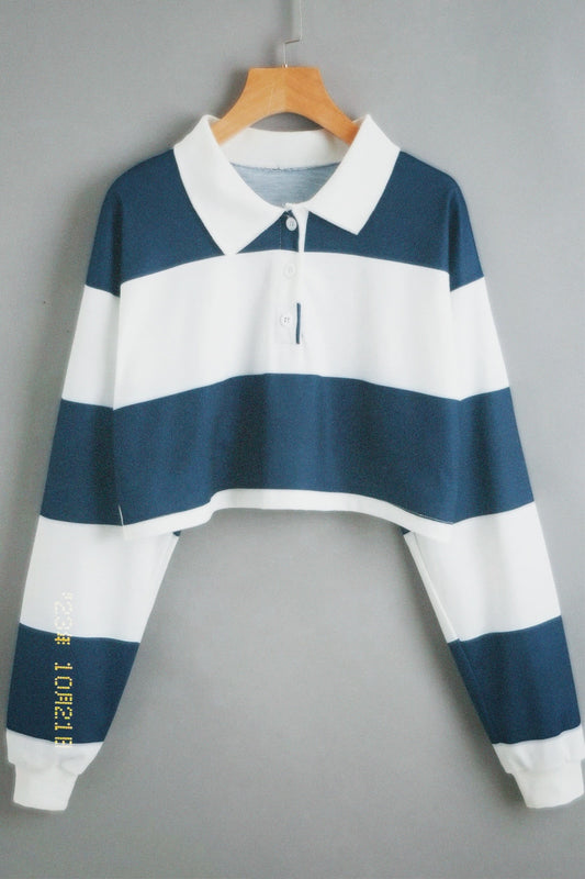 Stevie Striped Polo Collared Multicolor Crop Sweater