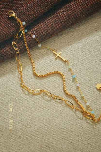 Esther Multi-Layer Gold Cross Bracelet