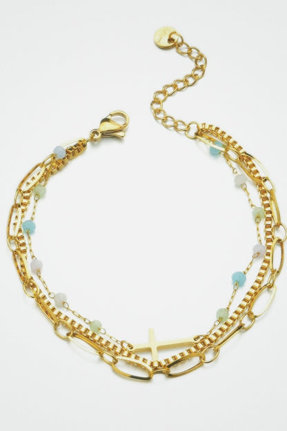 Esther Multi-Layer Gold Cross Bracelet