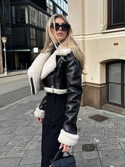 Amelia Cropped Faux Leather Fur Jacket