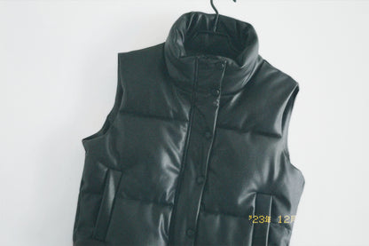 Puff Daddy Faux Leather Puffer Vest Jacket