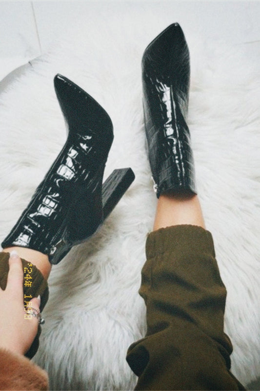 Sin City Crocodile Faux Leather Ankle Boots