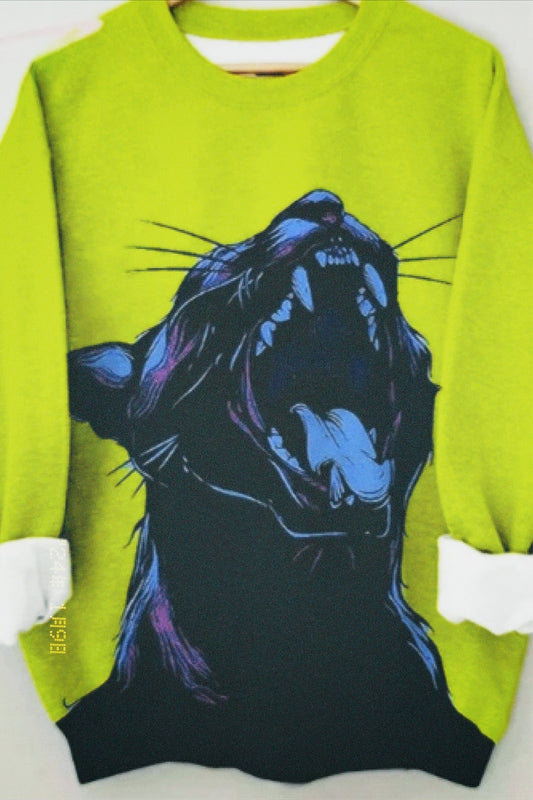 Women's Sweater Fashionable Colorful Cheetah Art Long Sleeve Printing