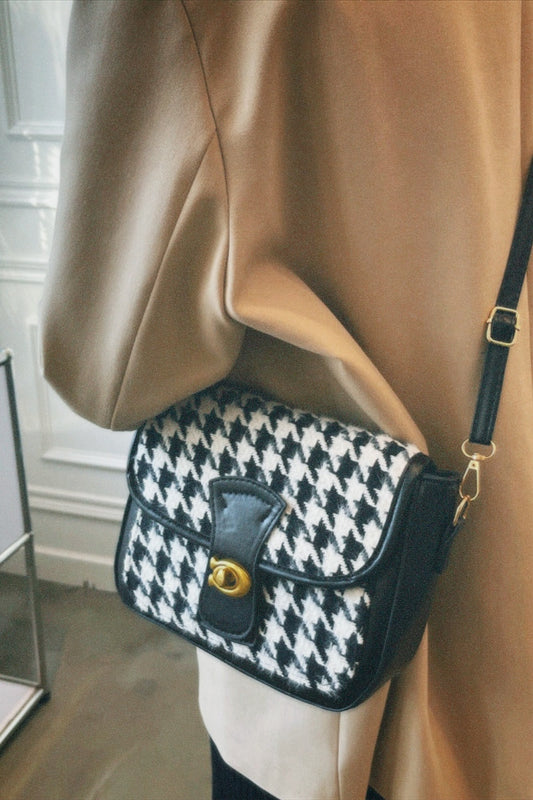 Morgan Leather Houndstooth Square Bag