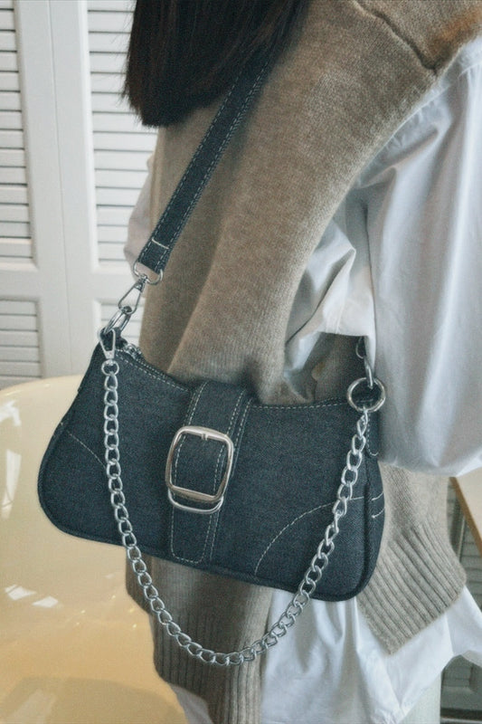 Britney Denim Chain Detail Crossbody Bag