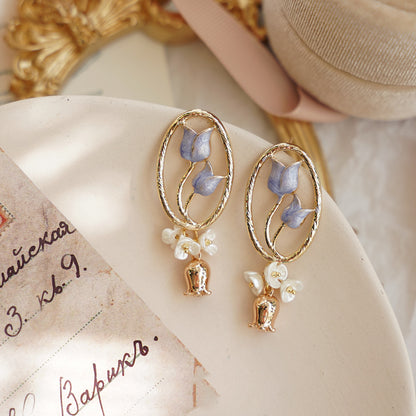 Tulip Oil Painting Style Ear Clip French Style Temperament Earrings