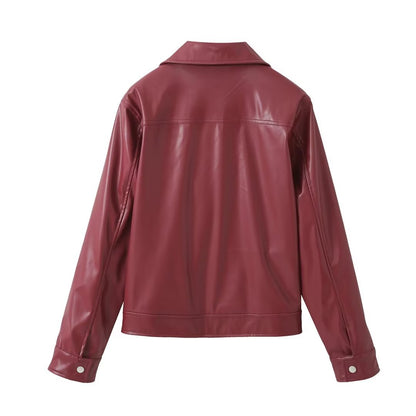Cherry Bomb Retro Polo Collar Faux Leather Oversized Jacket